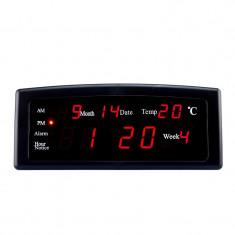 Ceas digital afisaj LED rosu, data, alarma, temperatura, negru, Caixing foto