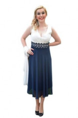 Rochie de seara, de lungime medie, bleumarin cu alb (Culoare: BLEUMARIN, Marime: 44) foto