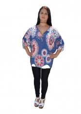 Bluza de dama cu maneca scurta, bleumarin cu imprimeu rosu (Culoare: MULTICOLOR, Marime: 54) foto