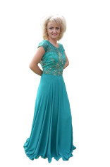 Rochie eleganta, de seara, culoare verde cu broderie aurie (Culoare: VERDE-AURIU, Marime: 56) foto