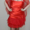 Rochie aniversara, nuanta de rosu, voal fashion aplicat (Culoare: ROSU, Marime: 36)
