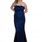 Rochie de seara lunga, chic, de culoare albastra cu decor negru (Culoare: ALBASTRU, Marime: 36)