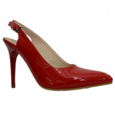 Sanda tip pantof, de culoare rosie, cu toc de inaltime medie (Culoare: ROSU, Marime: 37) foto