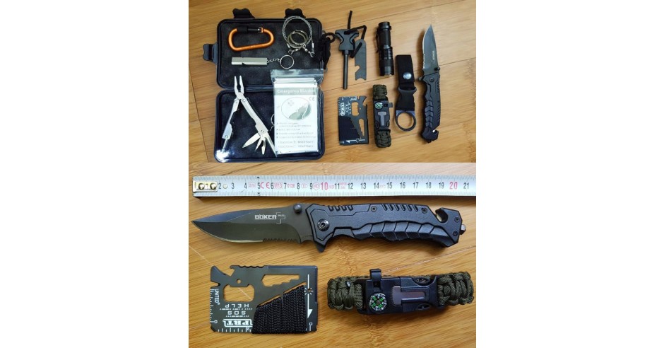 Kit Supravietuire 12in1 Trusa SOS Cutit Lanterna Bratara Rucsac Cort ...