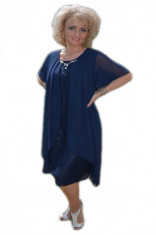 Rochie eleganta scurta cu dantela si voal, culoare bleumarin (Culoare: BLEUMARIN, Marime: 44) foto