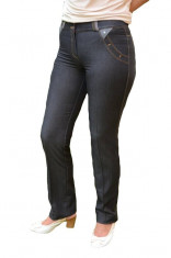 Pantalon lung de stofa cu aspect de blug cu design de buzunare (Culoare: BLEUMARIN, Marime: 38) foto