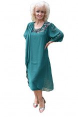 Rochie fashion de ocazie cu voal aplicat asimetric, nuanta verde (Culoare: VERDE, Marime: 54) foto