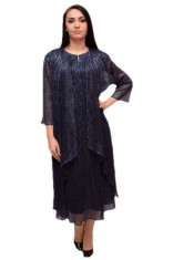 Rochie lunga cu cardigan asimetric, din material lucios, bleumarin (Culoare: BLEUMARIN, Marime: 54) foto