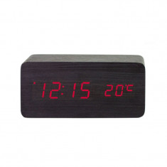 Ceas digital lemn, afisaj LCD, alarma, calendar, masurare temperatura si senzor de sunet foto