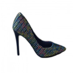 Pantof modern cu toc inalt, design in tendinte nuante de albastru (Culoare: ALBASTRU, Marime: 36) foto