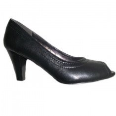 Pantof cu toc mediu-jos, cu varf decupat, de culoare negru (Culoare: NEGRU, Marime: 37) foto