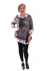 Bluza rafinata, de culoare kaki, tricotata, cu croiala asimetrica (Culoare: KAKI, Marime: 54) foto