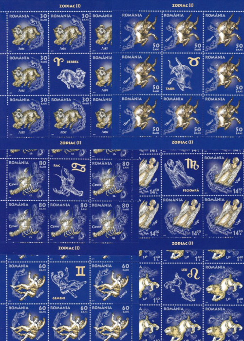 ROMANIA 2011 LP 1900 e ZODIAC I SET 6 MINICOLI DE 8 MARCI + 1 VINIETA MNH