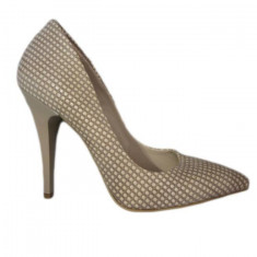 Pantof elegant cu toc inalt, tip stiletto, de culoare bej cu model (Culoare: BEJ, Marime: 36) foto