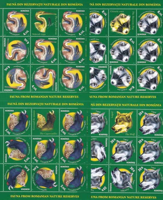 2011 LP 1909 d FAUNA DIN REZERVATII NATURALE DIN ROMANIA SET 4 MINICOLI MNH