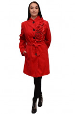 Palton elegant, de culoare rosu, cu design floral (Culoare: ROSU, Marime: M-38) foto
