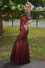Rochie sofisticata, de ocazii, lunga, culoare rosie cu dantela neagra (Culoare: ROSU, Marime: 38) foto