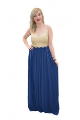 Rochie de seara lunga, aurie cu bleumarin, model superb (Culoare: BLEUMARIN, Marime: 38) foto