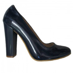 Pantof de culoare bleumarin, din piele naturala lacuita, cu toc gros (Culoare: BLEUMARIN, Marime: 36) foto
