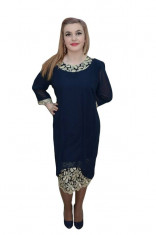 Rochie de voal, nuanta de bleumarin, design auriu floral (Culoare: BLEUMARIN, Marime: 56) foto