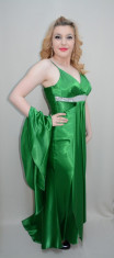 Rochie de seara lunga, verde, decolteu in V, bretele subtiri (Culoare: VERDE, Marime: 36) foto