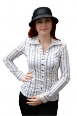 Camasa clasica de dama, nuanta de negru-alb, cu decolteu in V (Culoare: ALB-NEGRU, Marime: 36) foto