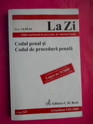 HOPCT CODUL PENAL SI CODUL DE PROCEDURA PENALA 2009 PR VALERIAN CIOCLEI 474 PAG foto