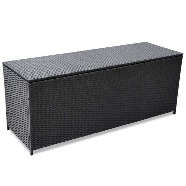 Ladă de depozitare pentru exterior din poliratan negru 150 x 50 x 60 cm foto mare Ladă de depozitare pentru exterior din poliratan negru 150 x 50 x 60 cm foto mare