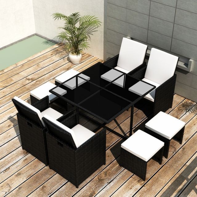 Set mobilier de exterior 21 piese, poliratan, negru foto mare Set mobilier de exterior 21 piese, poliratan, negru foto mare