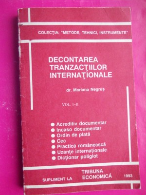 HOPCT DECONTAREA TRANZACTIILOR INTERNATIONALE DR MARIAN NEGRUS 1993- 384 PAG foto