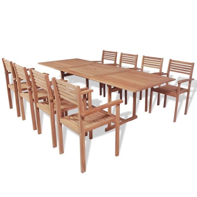 Set mobilier de exterior, 9 piese, lemn de tec foto mare Set mobilier de exterior, 9 piese, lemn de tec foto mare