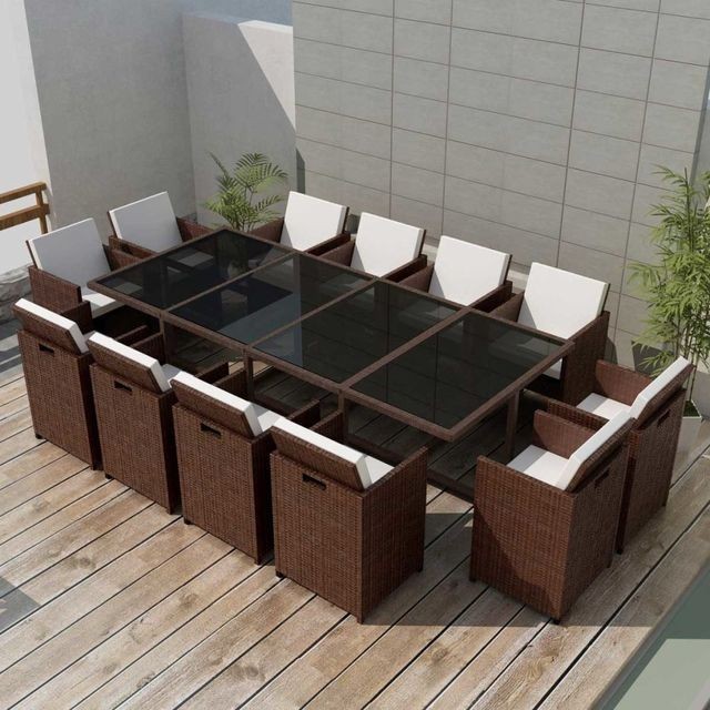 Set mobilier de exterior 37 piese, poliratan, maro foto mare Set mobilier de exterior 37 piese, poliratan, maro foto mare
