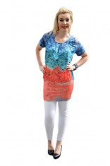 Bluza lunga tip tunica, culoare bleumarin-corai, model tineresc (Culoare: BLEUMARIN, Marime: 42) foto