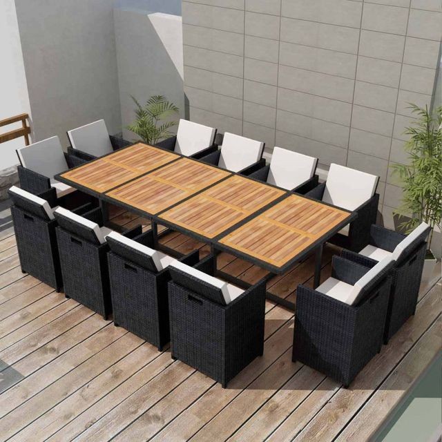 Set mobilier de exterior 37 piese, poliratan și acacia, negru foto mare Set mobilier de exterior 37 piese, poliratan și acacia, negru foto mare