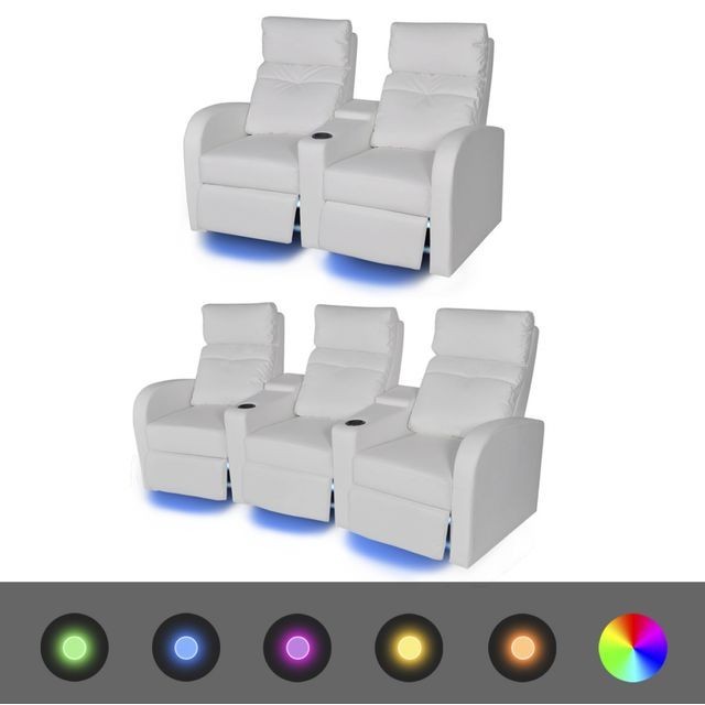 Canapea rabatabilă LED 2+3 locuri piele artificială 2 piese alb foto mare Canapea rabatabilă LED 2+3 locuri piele artificială 2 piese alb foto mare