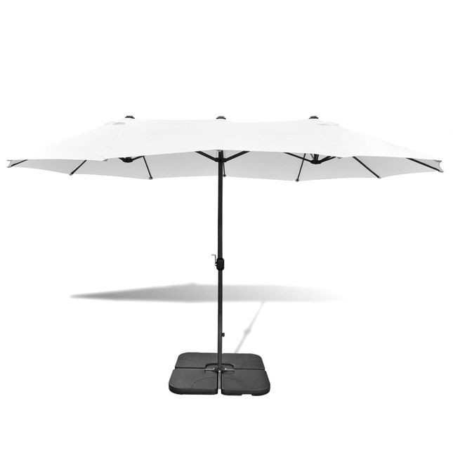 Umbrela cu baza portabila, 2,7 x 4,6 m, aluminiu, nisip, alb foto mare Umbrela cu baza portabila, 2,7 x 4,6 m, aluminiu, nisip, alb foto mare