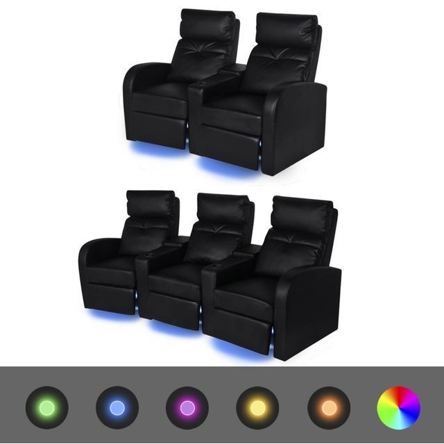 Canapea rabatabilă LED 2+3 locuri piele artificială negru 2 buc foto mare Canapea rabatabilă LED 2+3 locuri piele artificială negru 2 buc foto mare
