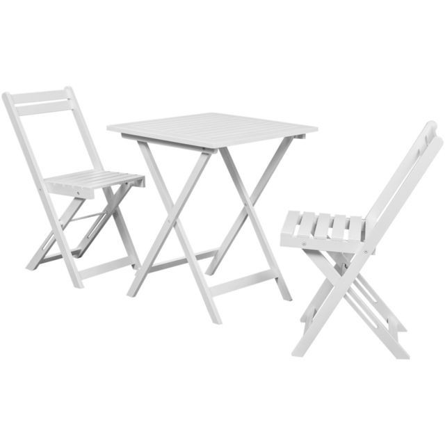 Set Bistro 3 piese, masa + 2 scaune din lemn de salcam, Alb foto mare Set Bistro 3 piese, masa + 2 scaune din lemn de salcam, Alb foto mare