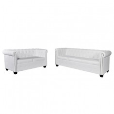 Set canapele Chesterfield cu 2 locuri ?i 3 locuri, alb foto