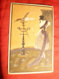 Ilustrata de autor - Papagal afumat de fum de tigare ,semnat Grunwald ,circ.Szeg