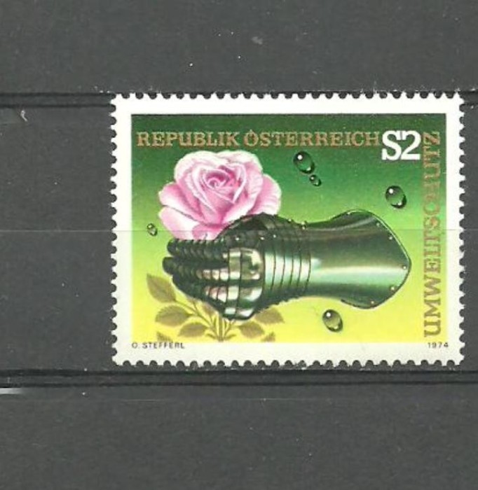 AUSTRIA 1974 - FLORI TRANDAFIRI, ARMURA MEDIEVALA, timbru nestampilat, AD50 AUSTRIA 1974 - FLORI TRANDAFIRI, ARMURA MEDIEVALA, timbru nestampilat, AD50
