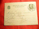 Carte Postala Italia de 25 centime ,dubla ,1940, Circulata, Printata
