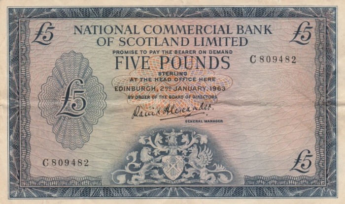 Scotia 5 Pounds 2.01.1963 NCBoS ltd P.272a VF VF foto mare Scotia 5 Pounds 2.01.1963 NCBoS ltd P.272a VF VF foto mare