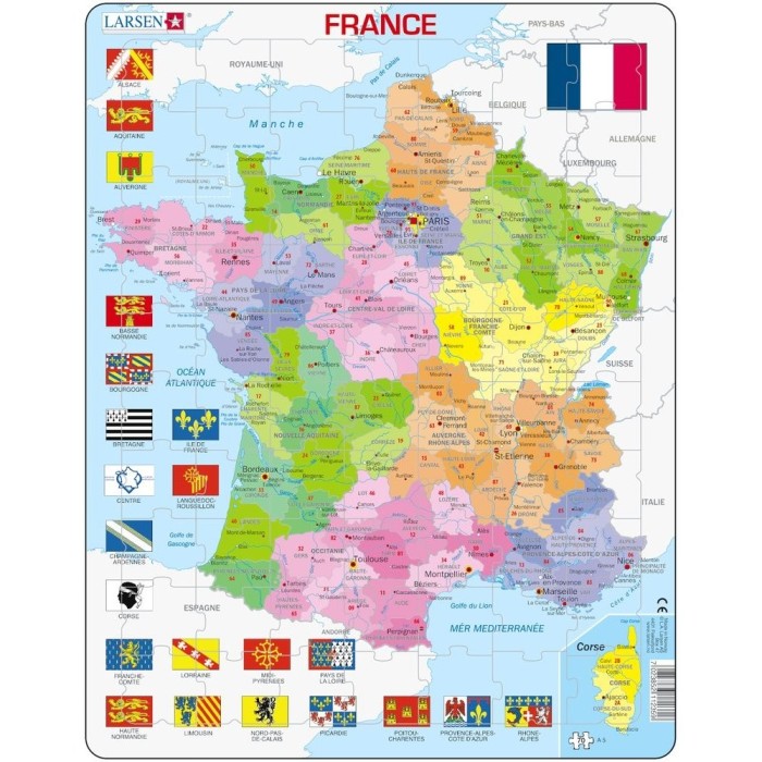Puzzle Harta Politica a Frantei(FR), 70 piese Larsen LRA5-FR B39016844 foto mare Puzzle Harta Politica a Frantei(FR), 70 piese Larsen LRA5-FR B39016844 foto mare
