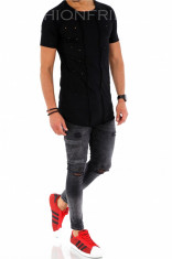 Tricou slim fit SUPREME negru - tricou barbati - tricou fashion - A1489 N6-4 foto