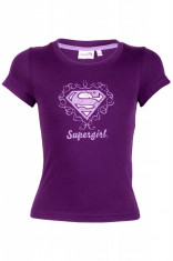 Tricou din bumbac Supergirl, pentru fetite, imprimeu cu logo, Mov, Textiles Vertrauen foto
