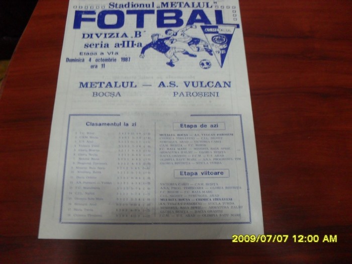 program Metalul Bocsa - AS Paroseni Vulcan