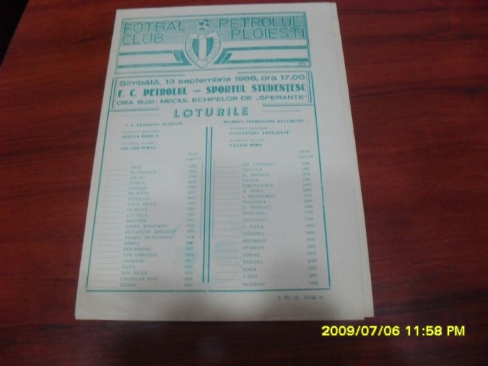 program Petrolul Pl. - Sportul Stud.