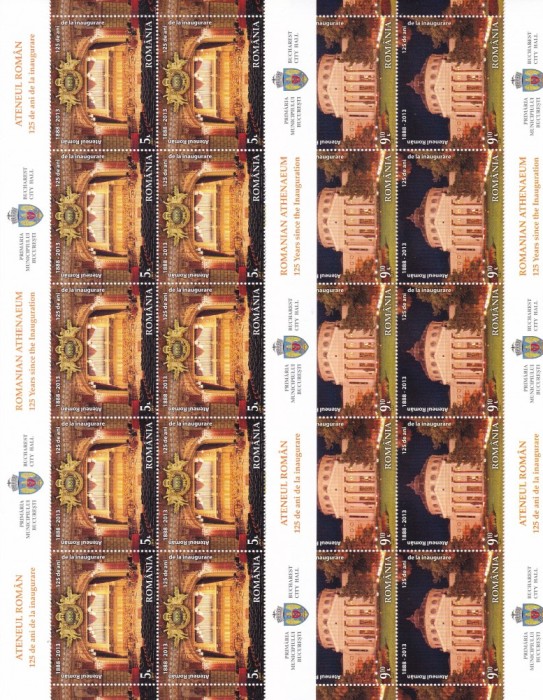 2013 LP1968 a ATENEUL ROMAN-125 DE ANI DE LA INAUGURARE MINICOLI 10 TIMBRE MNH
