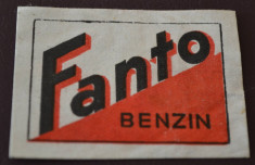 Eticheta hartie cutie de chibrituri Cehoslovacia, reclama Fanto Benzin foto
